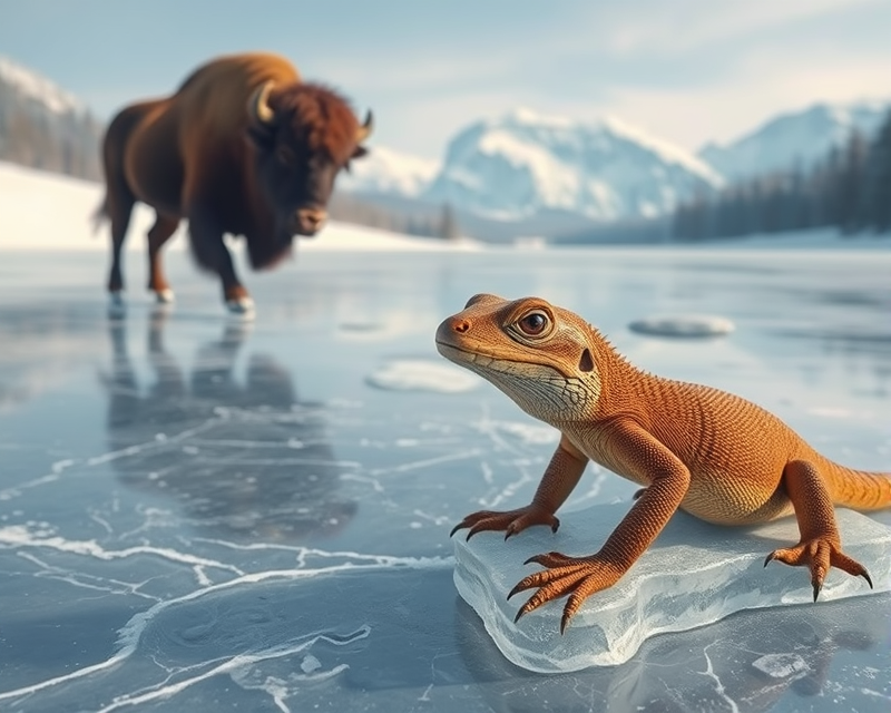 ice skate, bison, lizard, ring